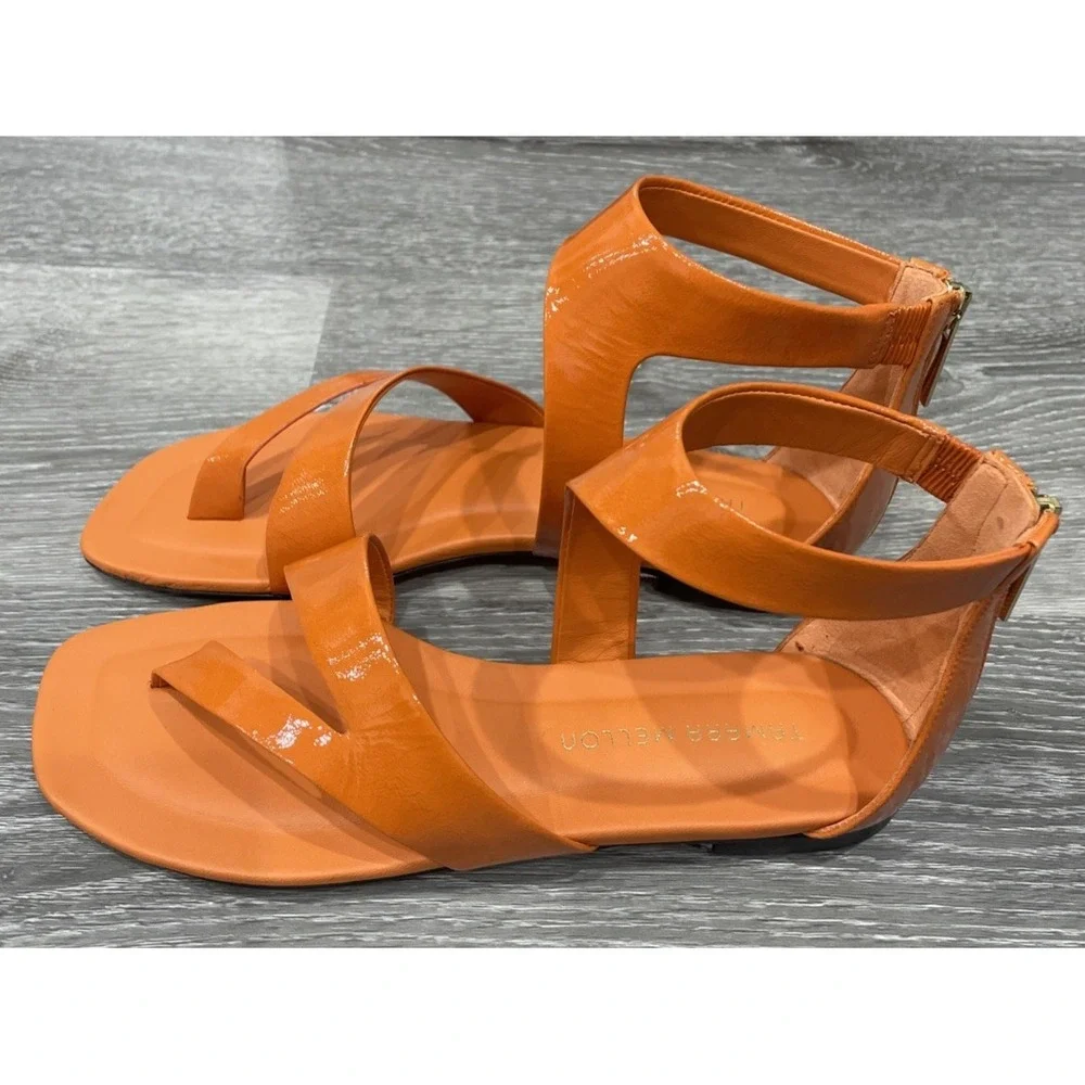 Tamara Mellon Stride Flat Gladiator Orange Patent Leather EU37.5 US7.5 $495 - Picture 5 of 13